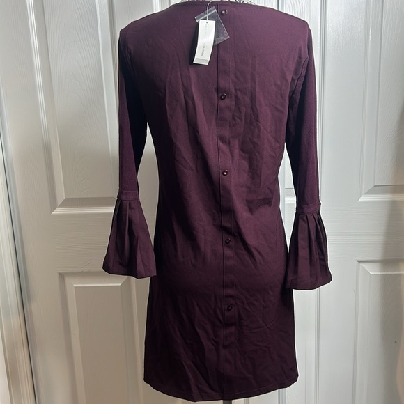 NY&Co Burgundy Dress Bell Sleeve Buttons On Back XS - Picture 3 of 5